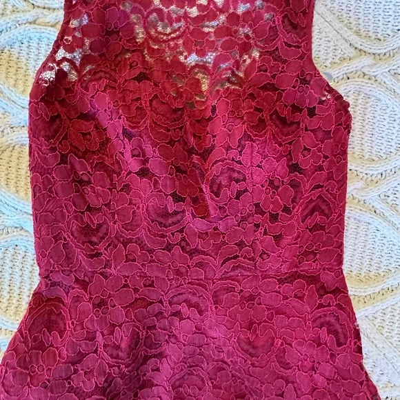 Elegant Lace Sleeveless Dress - Red - Picture 3 of 4